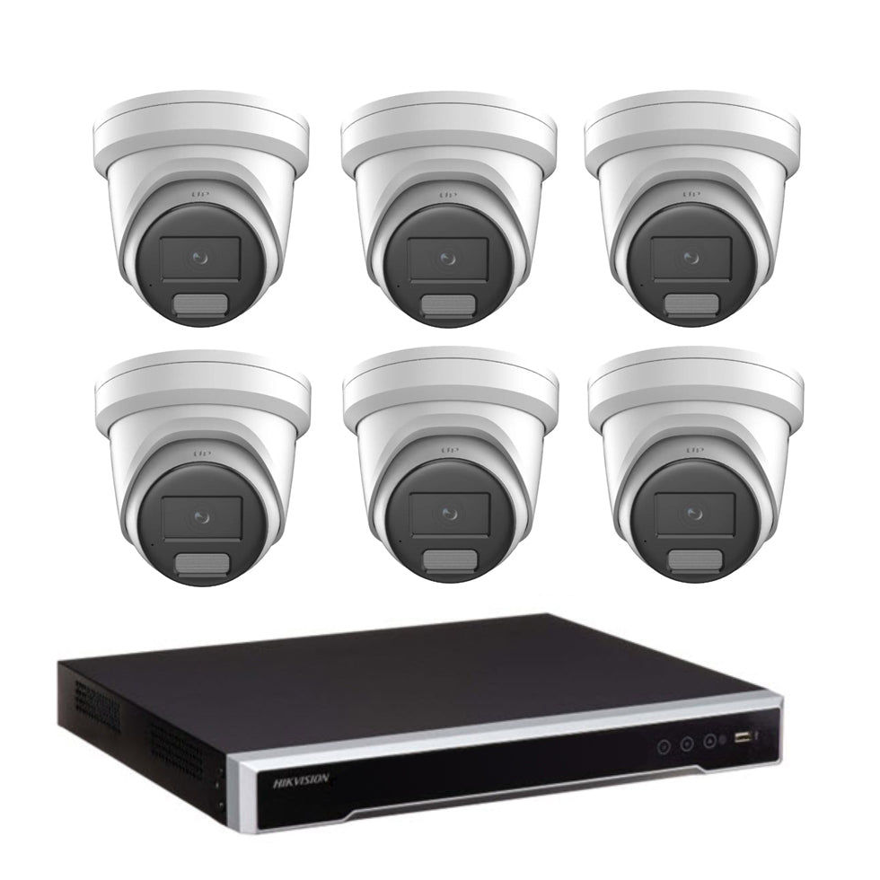 8MP Hikvision COLORVU Hybrid CCTV Kit: 6 x Liveguard Cameras + 8CH 4K (4TB HDD) M Series NVR – Strobe Light, Two-way Audio, Alarm Cameras & 8 Channel NVR CCTV Kit
