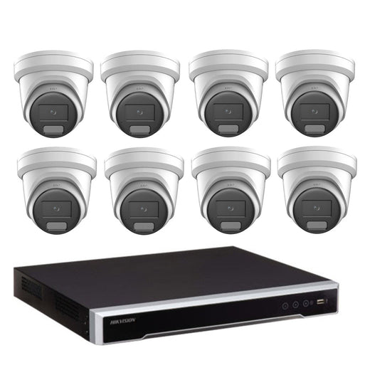 Hikvision 8 x 8MP DS-2CD2387G3-LIS2UY/SL ColorVu 3.0 CCTV Kit + DS-7608NI-M2/8P 8CH NVR + 4TB HDD, Strobe & Audio Warning