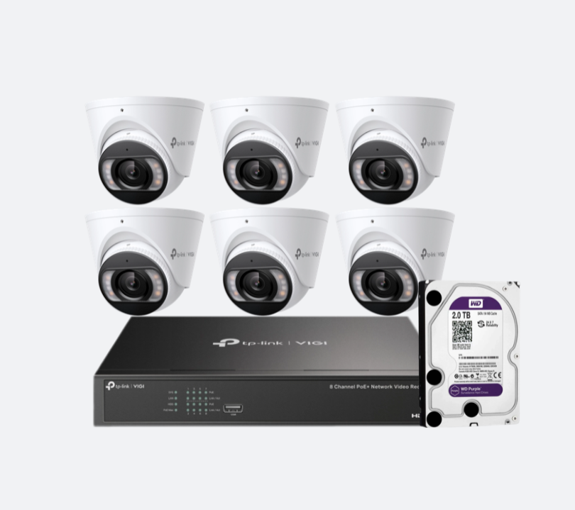 TP-Link 6 x 8MP CCTV Kit: 6 x IP Turret Cameras (Full-Colour Speaker / Mic / Light) + 8CH NVR 2TB