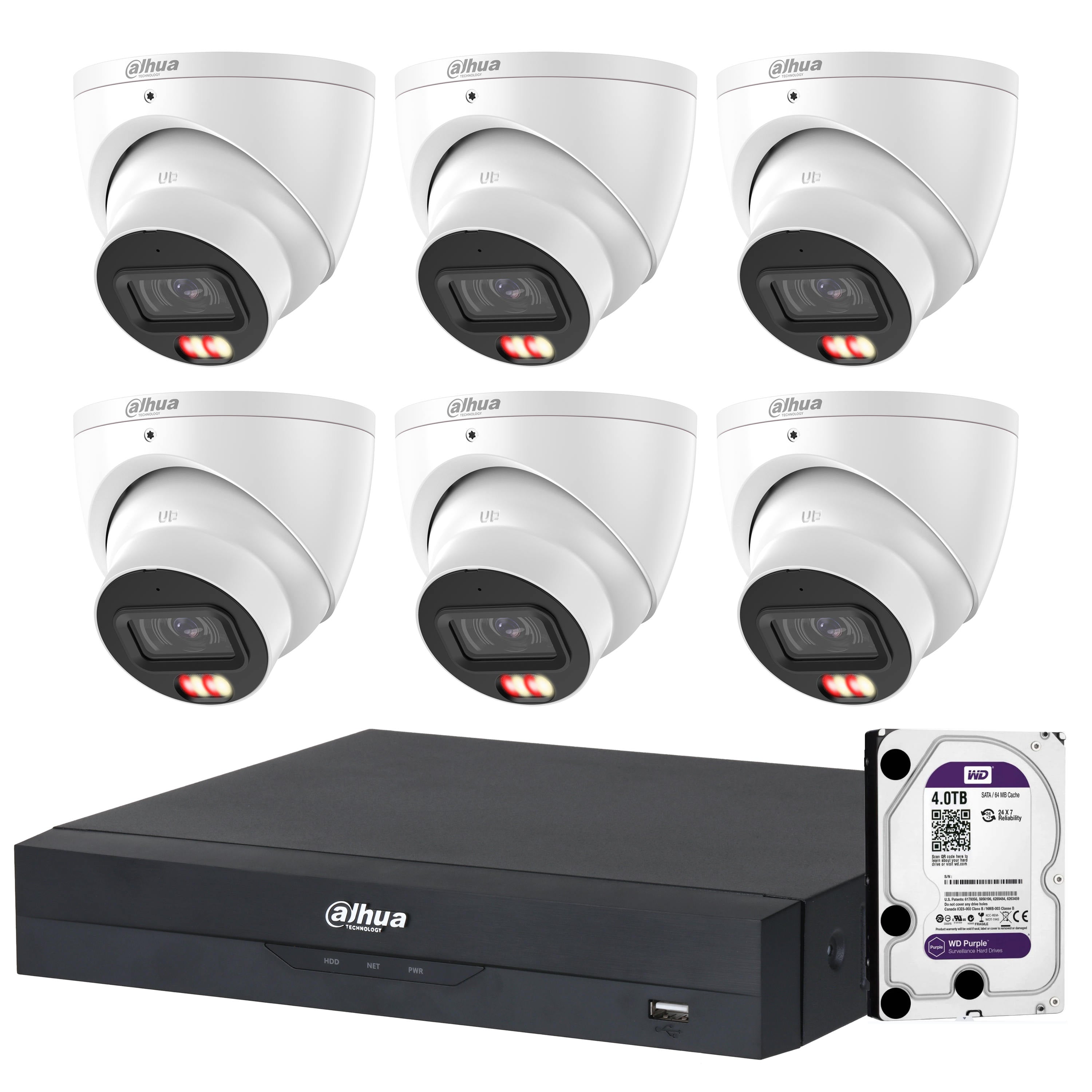 Dahua 6 x DH-IPC-HDW3867EM-S-IL-ANZ Starlight Turret Cameras, 8CH AI NVR CCTV Kit + 4TB HDD