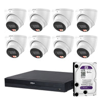 Dahua 8x 6MP Smart Dual Light Turret Cameras SMD 4.0 Mic 16CH PoE NVR 4TB HDD