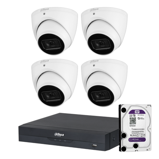 Dahua 4 x 6MP DH-IPC-HDW3666EMP-S-AUS Turret CCTV Kit + 4CH AI NVR + 2TB HDD, WizSense