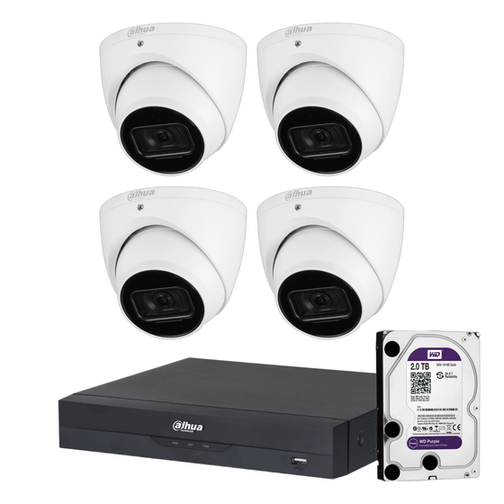Dahua 4 x 6MP DH-IPC-HDW3666EMP-S-AUS Turret CCTV Kit + 4CH AI NVR + 2TB HDD, WizSense