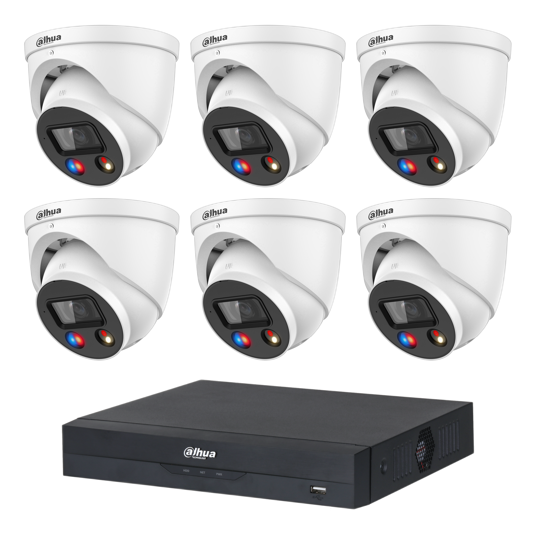 Dahua 6 x 8MP DH-IPC-HDW3849H-AS-PV-ANZ-S2 TiOC 3.0 Turret CCTV Kit + 8CH AI NVR (No HDD), Active Deterrence