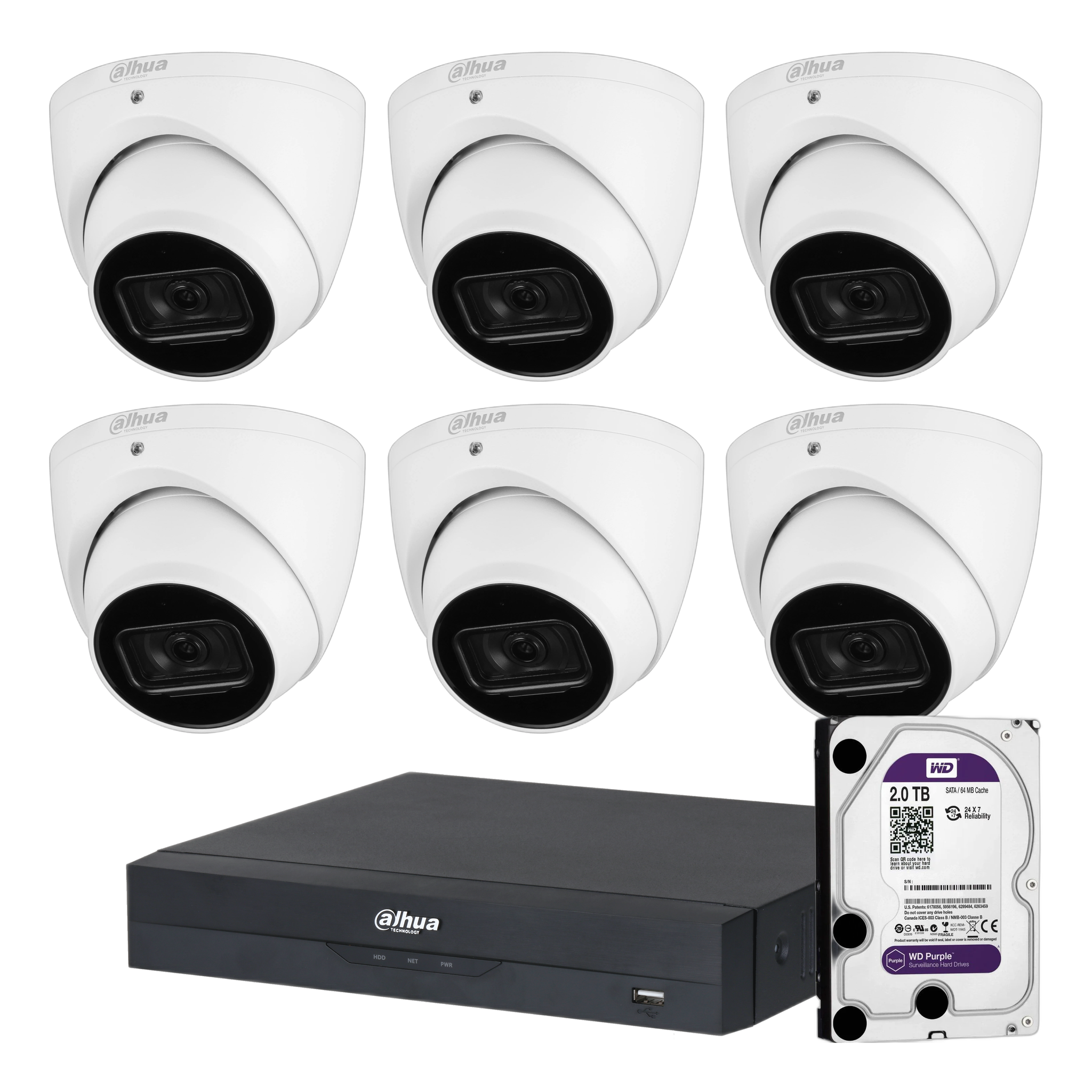 Dahua 6 x 6MP DH-IPC-HDW3666EMP-S-AUS Turret CCTV Kit + 8CH AI NVR + 2TB HDD, WizSense