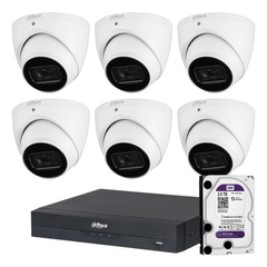 Dahua 6 x 6MP DH-IPC-HDW3666EMP-S-AUS Turret CCTV Kit + 8CH AI NVR + 2TB HDD, WizSense