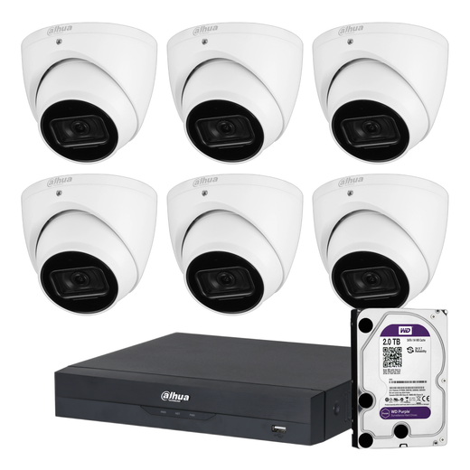 Dahua 6 x 6MP DH-IPC-HDW3666EMP-S-AUS Turret CCTV Kit + 8CH AI NVR + 2TB HDD, WizSense