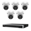 Hikvision CCTV kit: 5 × 2367G3-SL 6MP ColorVu 3.0 Smart Hybrid Light, all white, with one NVR7608M2 8-channel PoE recorder; no HDD