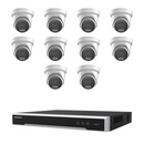 Hikvision CCTV kit: 10 × 2386G2H-IU 8MP AcuSense DarkFighter IR, all white, with one NVR7616M2 16-channel PoE recorder; no HDD
