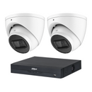 Dahua CCTV kit: 2 × HDW2541EMP 5MP IR, all white, with one NVR4104 4-channel PoE recorder; no HDD