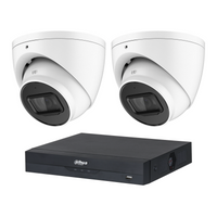 Dahua CCTV kit: 2 × HDW2541EMP 5MP IR, all white, with one NVR4104 4-channel PoE recorder; no HDD