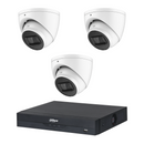 Dahua CCTV kit: 3 × HDW2541EMP 5MP IR, all white, with one NVR4104 4-channel PoE recorder; no HDD