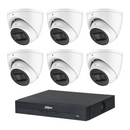 Dahua CCTV kit containing 6 white HDW2541EMP 5MP turret cameras and one NVR4108 8-channel PoE NVR; no hard drive included