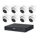 Dahua CCTV kit: 8 × HDW2541EMP 5MP IR, all white, with one NVR4108 8-channel PoE recorder; no HDD