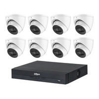 Dahua CCTV kit: 8 × HDW2541EMP 5MP IR, all white, with one NVR4108 8-channel PoE recorder; no HDD