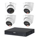Dahua CCTV kit: 1 × HDW3649H-S2 6MP TiOC S2 + 3 × HDW3667EM 6MP Smart Dual Light, all white, with one NVR4104 4-channel PoE recorder; no HDD