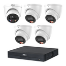 Dahua CCTV kit: 1 × HDW3649H-S2 6MP TiOC S2 + 4 × HDW3667EM 6MP Smart Dual Light, all white, with one NVR4108 8-channel PoE recorder; no HDD