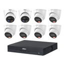 Dahua CCTV kit: 2 × HDW3649H-S2 6MP TiOC S2 + 6 × HDW3667EM 6MP Smart Dual Light, all white, with one NVR4108 8-channel PoE recorder; no HDD