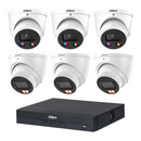 Dahua CCTV kit: 3 × HDW3649H-S2 6MP TiOC S2 + 3 × HDW3667EM 6MP Smart Dual Light, all white, with one NVR4108 8-channel PoE recorder; no HDD