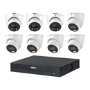 Dahua CCTV kit: 3 × HDW3649H-S2 6MP TiOC S2 + 5 × HDW3667EM 6MP Smart Dual Light, all white, with one NVR4108 8-channel PoE recorder; no HDD