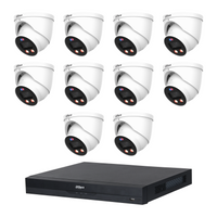 Dahua CCTV kit: 10 × HDW3649H-PRO 6MP WizColor TiOC PRO, all white, with one NVR4216 16-channel PoE recorder; no HDD