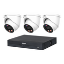 Dahua CCTV kit: 3 × HDW3649H-PRO 6MP WizColor TiOC PRO, all white, with one NVR4104 4-channel PoE recorder; no HDD