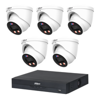Dahua CCTV kit: 5 × HDW3649H-PRO 6MP WizColor TiOC PRO, all white, with one NVR4108 8-channel PoE recorder; no HDD