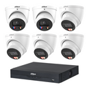 Dahua CCTV kit: 2 × HDW3649H-S2 6MP TiOC S2 + 4 × HDW3667EM 6MP Smart Dual Light, all white, with one NVR4108 8-channel PoE recorder; no HDD