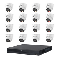 Dahua CCTV kit: 16 × HDW3667EM 6MP Smart Dual Light, all white, with one NVR4216 16-channel PoE recorder; no HDD