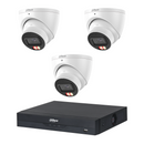 Dahua CCTV kit: 3 × HDW3667EM 6MP Smart Dual Light, all white, with one NVR4104 4-channel PoE recorder; no HDD