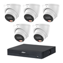 Dahua CCTV kit: 5 × HDW3667EM 6MP Smart Dual Light, all white, with one NVR4108 8-channel PoE recorder; no HDD