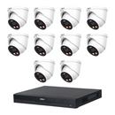 Dahua CCTV kit: 10 × HDW3849H-PRO 8MP WizColor TiOC PRO, all white, with one NVR4216 16-channel PoE recorder; no HDD