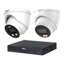 Dahua CCTV kit: 1 × HDW3849H-PRO 8MP WizColor TiOC PRO + 1 × HDW3867EM 8MP Smart Dual Light, all white, with one NVR4104 4-channel PoE recorder; no HDD