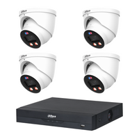 Dahua CCTV kit: 4 × HDW3849H-PRO 8MP WizColor TiOC PRO, all white, with one NVR4104 4-channel PoE recorder; no HDD