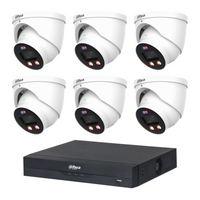 Dahua CCTV kit: 6 × HDW3849H-PRO 8MP WizColor TiOC PRO, all white, with one NVR4108 8-channel PoE recorder; no HDD