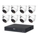 Dahua CCTV kit: 8 × HDW3849H-PRO 8MP WizColor TiOC PRO, all white, with one NVR4108 8-channel PoE recorder; no HDD