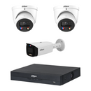 Dahua CCTV kit: 2 × HDW3849H-S2 8MP TiOC S2 + 1 × HFW3849T1-S2 8MP TiOC S2, all white, with one NVR4104 4-channel PoE recorder; no HDD