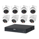 Dahua CCTV kit: 4 × HDW3849H-S2 8MP TiOC S2 + 4 × HDW3867EM 8MP Smart Dual Light, all white, with one NVR4108 8-channel PoE recorder; no HDD