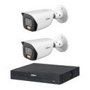 Dahua CCTV kit: 2 × HFW3867E 8MP Smart Dual Light, all white, with one NVR4104 4-channel PoE recorder; no HDD