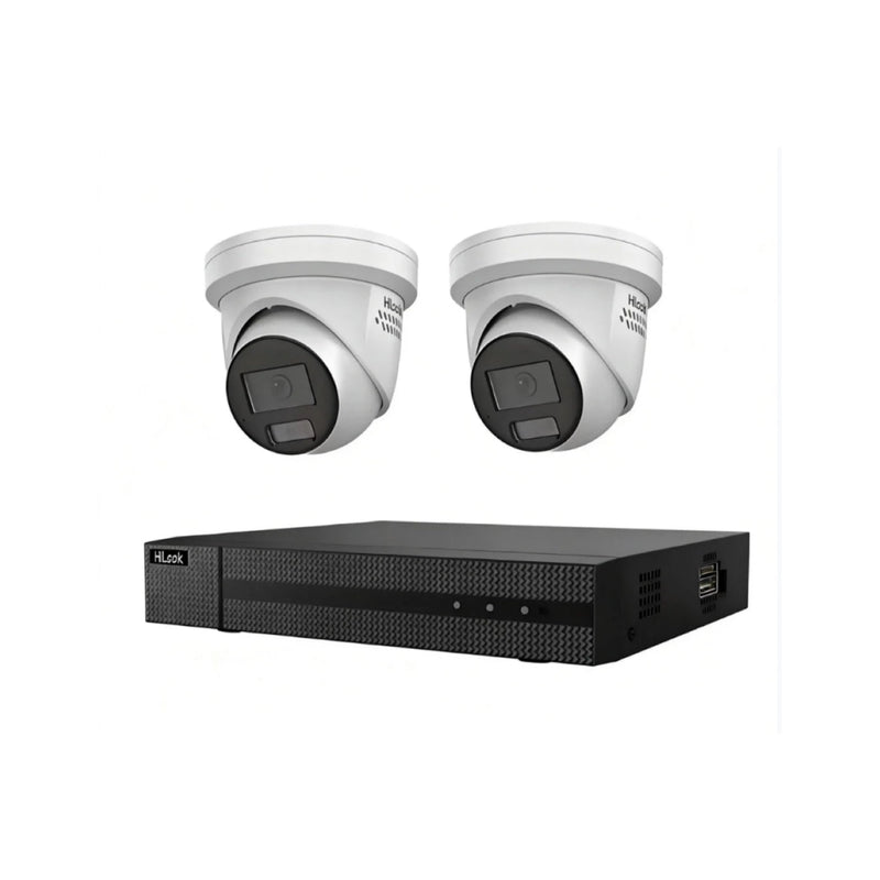 HiLook 6MP 2 Camera Kit with AI IntelliSense, Full-Color Built-in Audio, 4CH 4K NVR