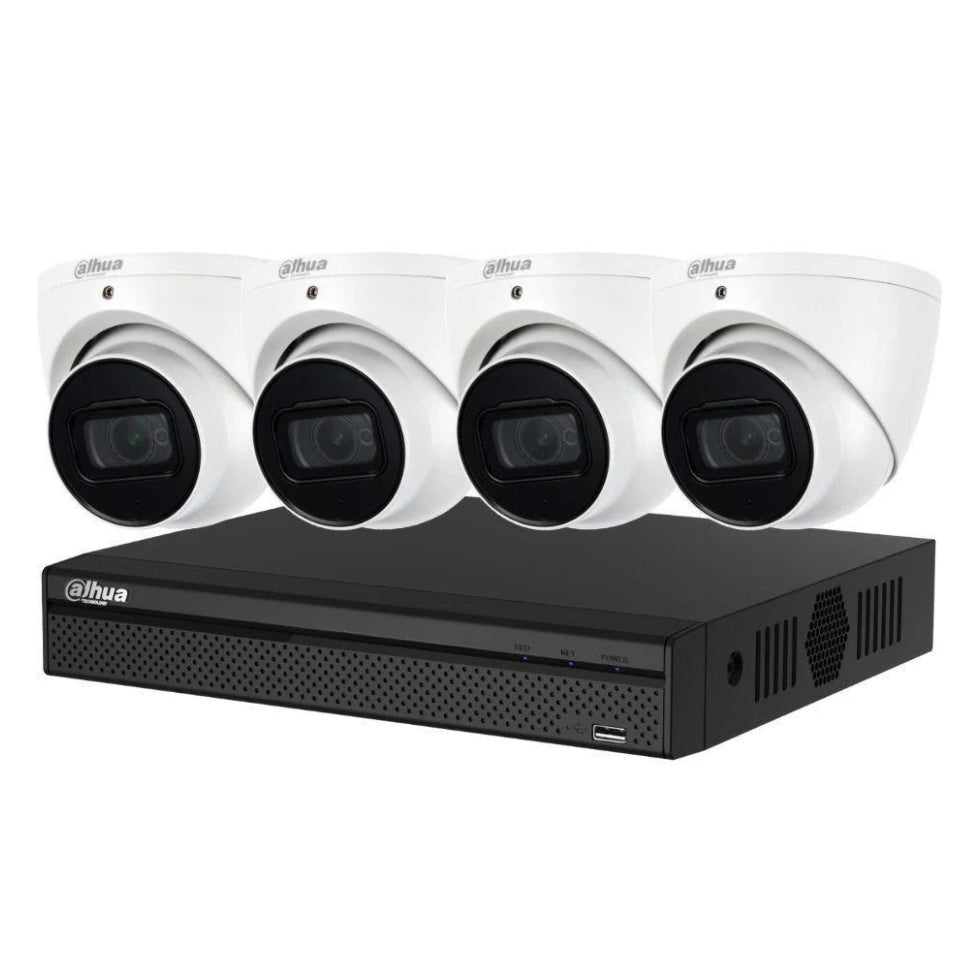 Dahua 4 x 6MP DH-IPC-HDW3666EMP-S-AUS AI Turret Security Kit 50m IR 2.8mm with Wizsense + AI 4CH NVR + 4TB HDD