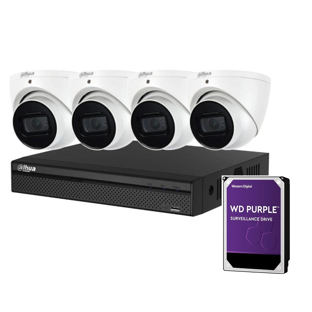 Dahua 4 x 6MP DH-IPC-HDW3666EMP-S-AUS SMD 4.0 AI Turret Security Kit + 4CH NVR + 4TB HDD
