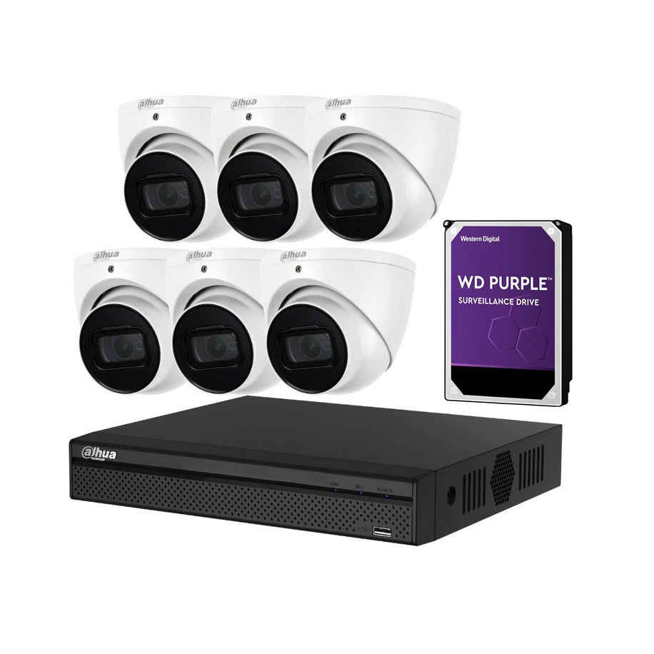 Dahua 6 x 6MP DH-IPC-HDW3666EMP-S-AUS Eyeball / Turret Kit 50m IR + 8CH NVR + 4TB HDD, Wizsense