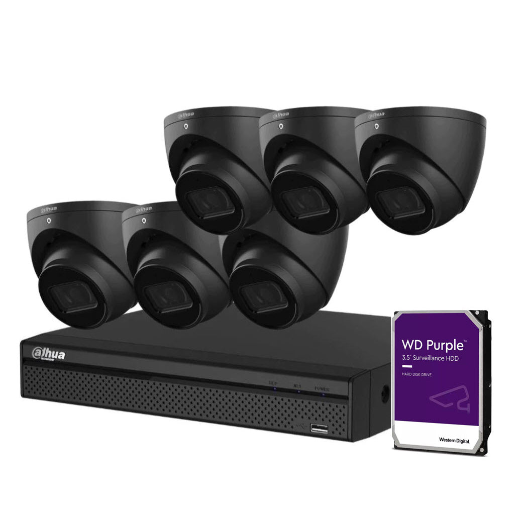 Dahua 6 x 6MP DH-IPC-HDW3666EMP-S-AUS SMD 4.0 AI Turret Kit 50m IR 2.8mm with SMD + 8CH NVR + 4TB HDD BLACK