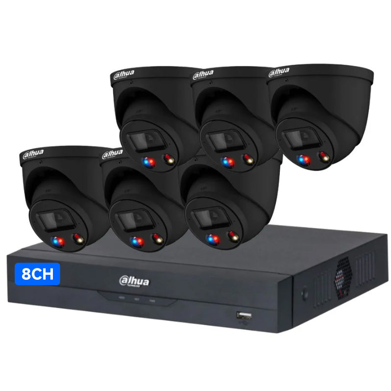 Dahua 6 x BLACK 8MP TIOC DH-IPC-HDW3849H-AS-PV-ANZ Turret Kit with 8CH NVR Wizsense + 4TB HDD