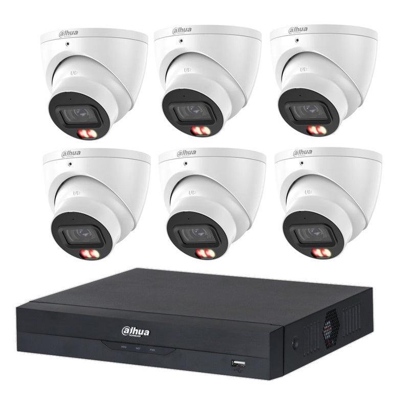 Dahua 6 x DH-IPC-HDW3867EM-S-IL-ANZ Starlight Turret Cameras, 8CH AI NVR CCTV Kit + 4TB HDD
