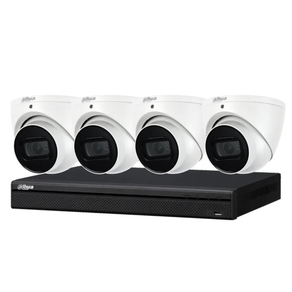 Dahua 8 MP + 4 Channels Kit: 4 x WizSense Fixed Starlight Turret Cameras, AI NVR + 4TB HDD