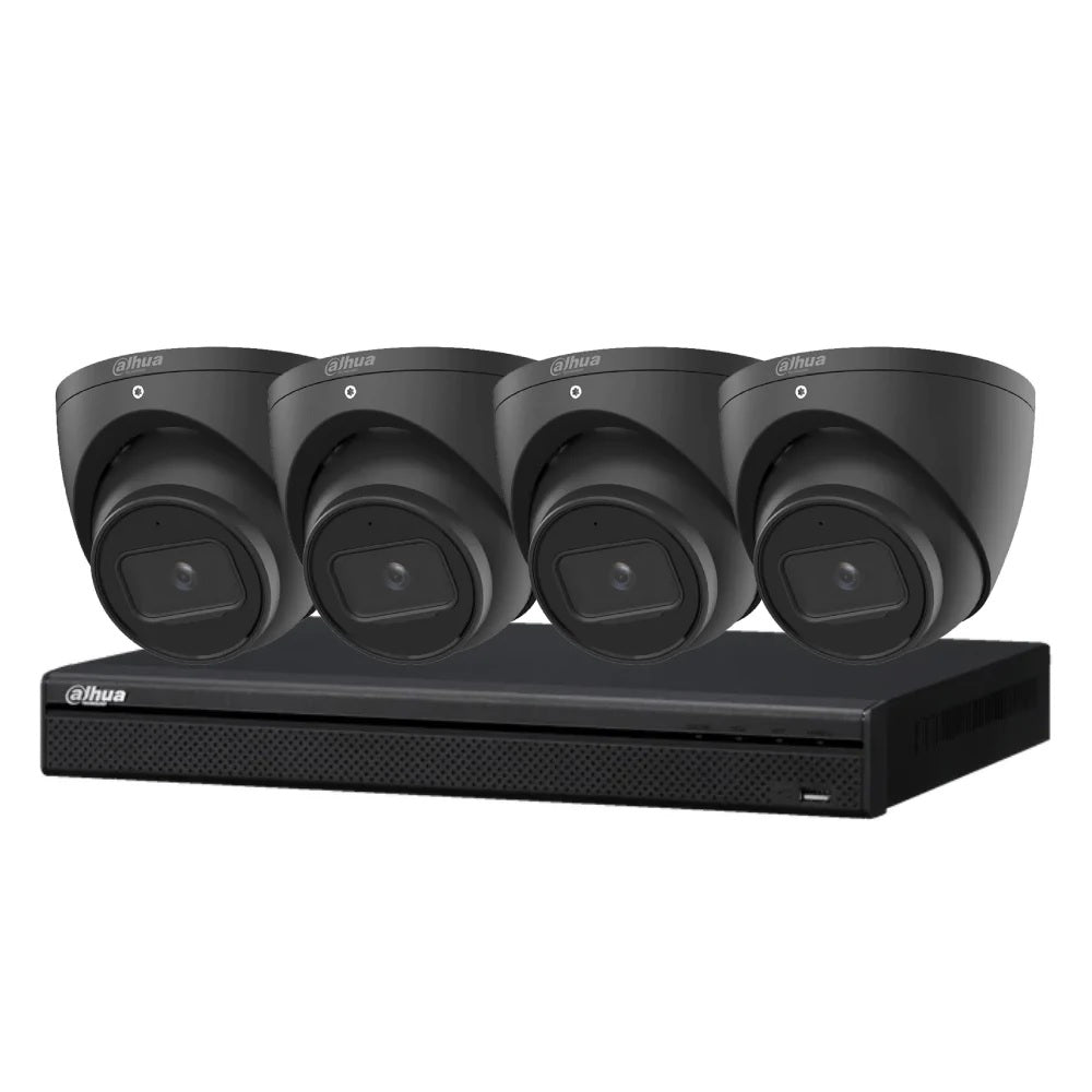 Dahua 8 MP + 4 Channels Kit: 4 x WizSense Fixed Starlight Turret Cameras, AI NVR – Black + 4TB HDD