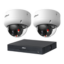 Dahua CCTV kit with two white HDBW3667E-AS-IL-ANZ 6MP dome cameras and one NVR4104HS-P-AI/ANZ 4-channel PoE recorder; no hard drive included