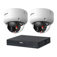 Dahua CCTV kit with two white HDBW3667E-AS-IL-ANZ 6MP dome cameras and one NVR4104HS-P-AI/ANZ 4-channel PoE recorder; no hard drive included